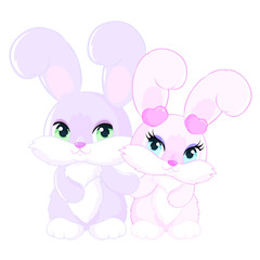 Two cute bunnies for Valentine's Day. Children's characters.