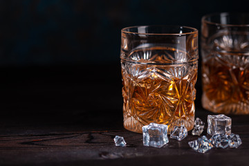 Whiskey in glass with ice