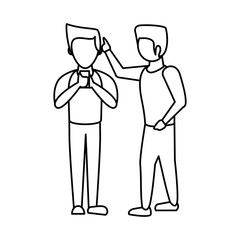 young men using smartphone avatars characters