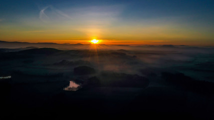 Fototapeta na wymiar Sunrise in winter with fog sea overlooking the Arber Mountains