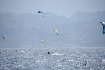 Kiters in Elat Israel enjoying the Red Sea