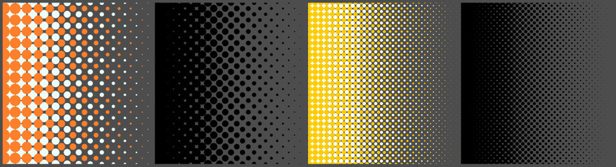 Vector- halftone dots set.Yellow,orange,white and black circle.Seamless pattern.
