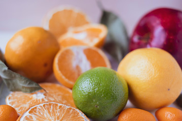 Various citrus fruits in the kitchen