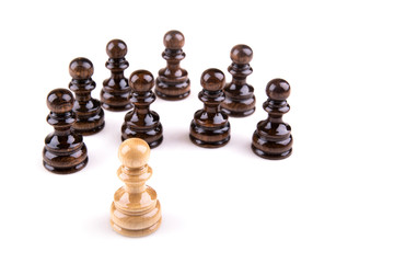  Single pawn against many enemies as a symbol of difficult unequal struggle