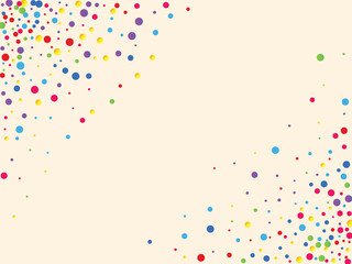 Festive background with multicolored confetti. Yellow, pink, blue circles but against a white background. Flying confetti.