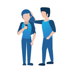 Obraz premium young couple using smartphone avatars characters