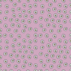 Cute hand drawn chamomile seamless pattern. Little flowers background. Doodle art for simple design