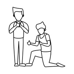 young men using smartphone avatars characters