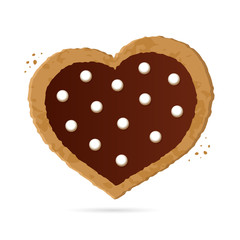 Heart shaped cookies with chocolate on a white background. Symbol of Valentine's Day. Isolated object. Vector illustration