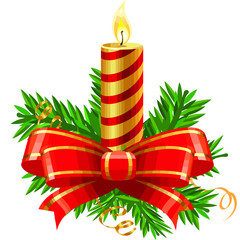Vector candles and bows for Christmas celebration in white background.
