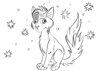 Modern doodle card with little kitten on white background for concept design.