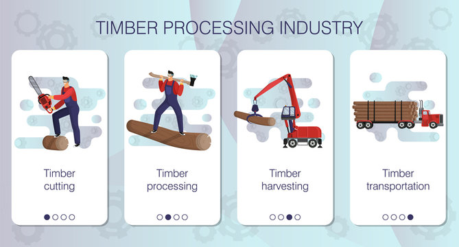 Set of web pages on theme of logging, loading and transportation of timber