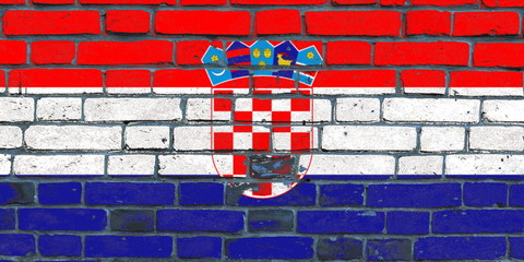 Croatian flag painted on an old brick wall.  Background. Illustration.