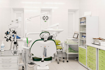 Overview of a modern dental office with a microscope