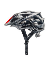 Gray Camouflage Color Cycling Helmet Isolated on White. Side View of Protective Sports Equipment