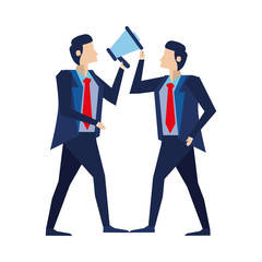 elegant businessmen workers with megaphone