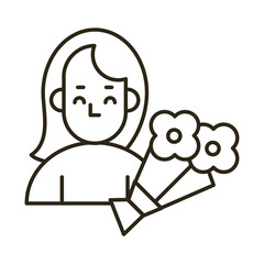cute girlfriend with bouquet of flowers