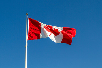 Vimy, France. 2019/9/14. Canadian flag flying at the Canadian National Vimy Memorial (First World War Memorial) on the Vimy Ridge near the town of Arras, France.