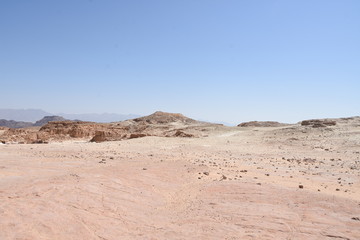 Desert Landscape in Timna Park on the background of cloudless blue sky, Negev Israel 