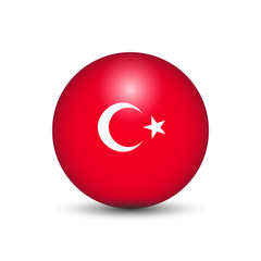 Flag of Turkey in the form of a ball isolated on white background.