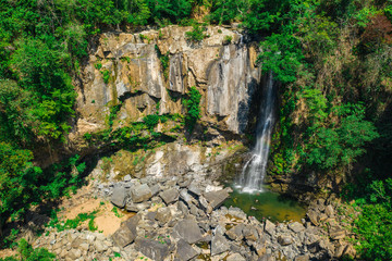 Fototapeta na wymiar Aerial Drone view of waterfall Nauyaca in Costa Rica surrounded by the tropical rainforest