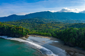 Aerial drone view of a tropical paradise beach. Playa Ventanas in Costa Rica