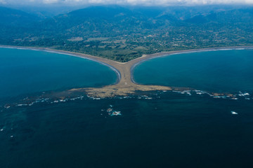 Aerial Drone View of the Whale's Tail at the Marino Ballena National Park in Uvita, Costa Rica