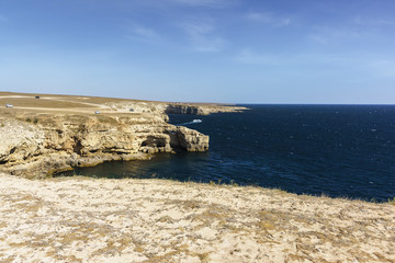 The beautiful rocky coast on Cape Tarkhankut is a natural attraction of the Western Crimea