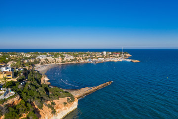 Aerial view of the bay with yachts Cabo Roch Alicante Spain