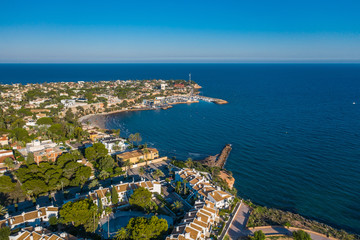 Naklejka premium Aerial view of the bay with yachts Cabo Roig. Alicante. Spain
