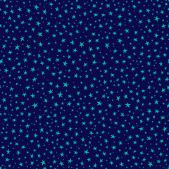 Stars seamless repeat pattern for wrapping paper.Galaxy of stars background.Green stars on navy background.