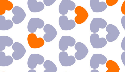 Background seamless pattern from the orange and violet hearts. Geometric design template with symmetric ornament for Valentines Day