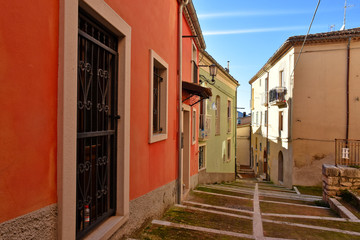 Campobasso, Italy, 24/12/2019. A narrow street between the old buildings of a medieval town