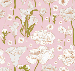 Seamless Floral Pattern in vector. Trend colors Fall 2017 : Ballet Slipper, Golden Lime
