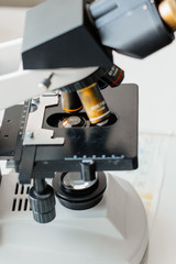 Medical staff at the laboratory perform blood tests.