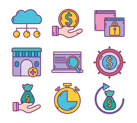 business strategy digital marketing icons set