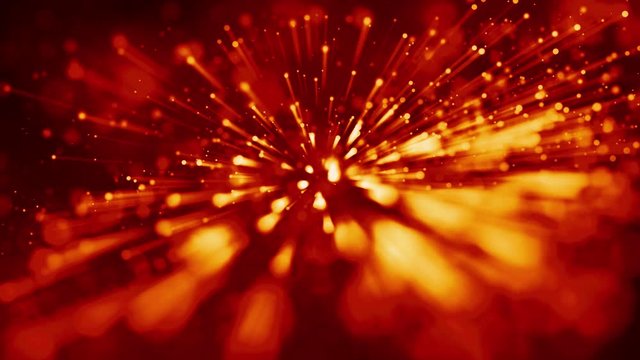 4k 3d animation of red yellow glowing particles float in viscous liquid and glisten with light rays. It is bright festive background with depth of field, bokeh and luma matte as alpha channel. V22