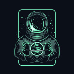 astronaut hold a planet vector illustration