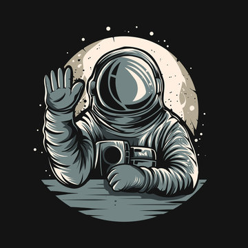 astronaut say hello on the space vector illustration
