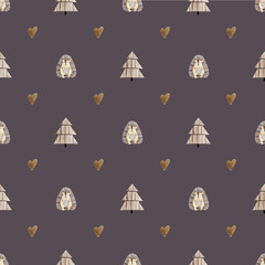 Watercolor seamless pattern with cute cartoon animals. Hand painted isolated on white background. Best for children design, poster, wallpaper, nursery, fabric, textile. in scandinavian style