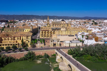 Fototapeta na wymiar Aerial view of the old city of Cordoba and Romano Bridge. Spain