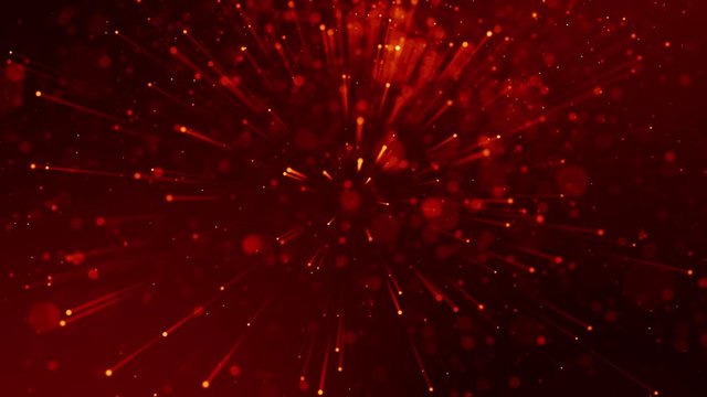4k 3d animation of red yellow glowing particles float in viscous liquid and glisten with light rays. It is bright festive background with depth of field, bokeh and luma matte as alpha channel. V29