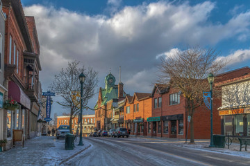 Fototapeta na wymiar Almonte small town main street scene in winter nobody
