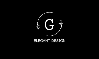 Design of modern monogram on black background with letter G. Vector floral logo.