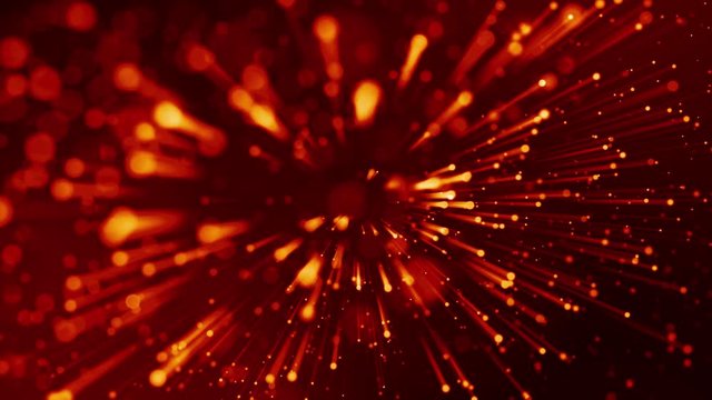 4k 3d animation of red yellow glowing particles float in viscous liquid and glisten with light rays. It is bright festive background with depth of field, bokeh and luma matte as alpha channel. V44