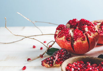 Tasty pomegranate on white table
