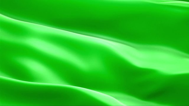 Clear Green Color Flag Waving in The Wind. 4K High Resolution Full HD. Seamless Loop Animation Closeup Video Presentation.