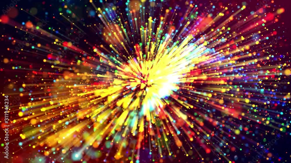 Poster 4k abstract background with multicolor light rays like laser show, with shining bokeh sparkling part