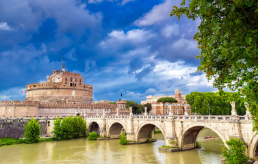 Castel Sant'Angelo located on the Tiber River in Rome, Italy.
