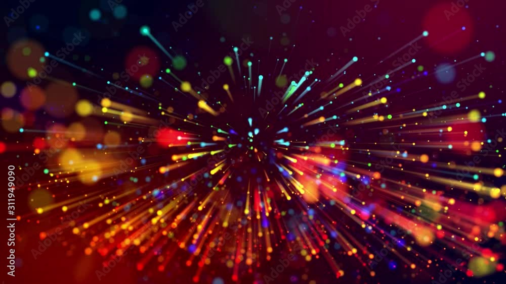 Poster 4k abstract background with multicolor light rays like laser show, with shining bokeh sparkling part